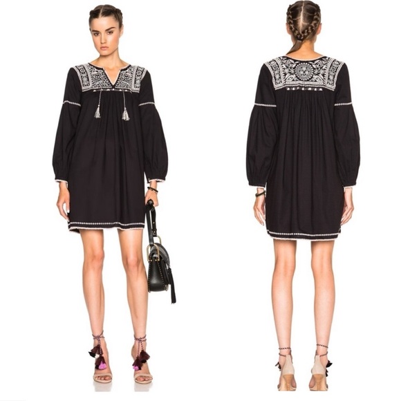 Ulla Johnson Dresses & Skirts - Ulla Johnson Mini Dress 2 Shift Long Sleeves Tasseled Embroidered Mira Black